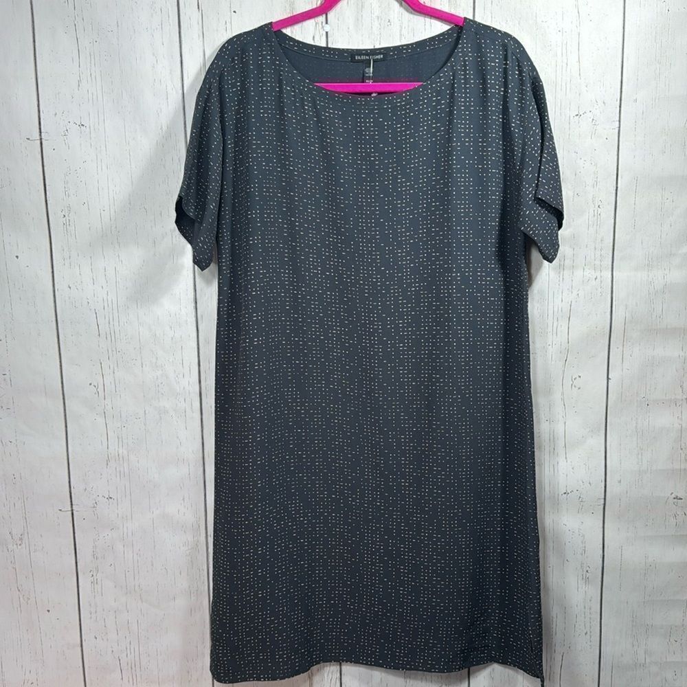 Eileen Fisher Gray Tencel Shift Dress Minimalist Lightweight Short Sleeve XS
